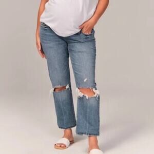 Abercrombie & Fitch The Ankle Straight Distressed Denim Maternity Jeans Blue 30